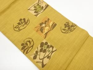 色紙に花々・抽象花丸文模様織出し名古屋帯